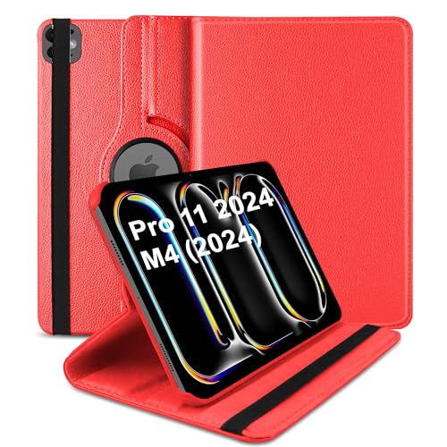 Image of TGK Rotating Case for iPad Pro 11 Inch M5 2025 /M4 2024 Model A3357 /A3358 /A3359 /A2836 /A2837 /A3006, Cover for 6th /5th Gen iPad Pro 11 inch (Red)