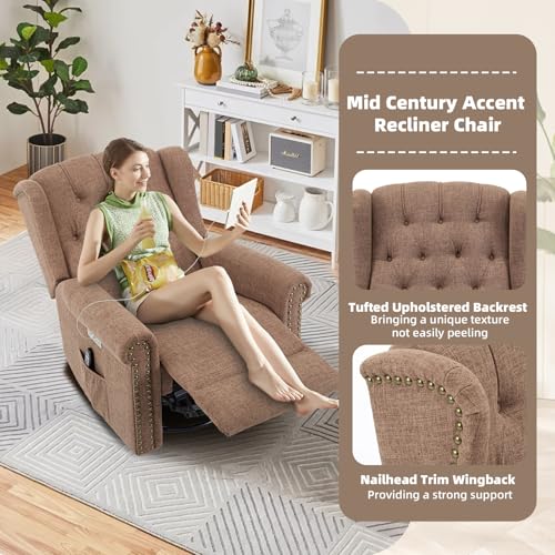 Sillón reclinable eléctrico tapizado marrón miniatura 6