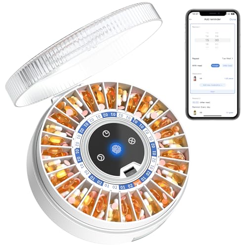 Zoksi Premium 31-Slot Automatic Pill Dispenser with Fingerprint & Key Lock, Smart Medication...
