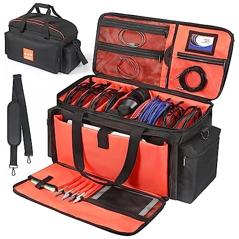 OUKNAK DJ Cable Travel Bag with Dividers Cover