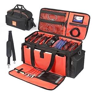 DJ Gig Bag, DJ Cable File Bag with Detachable Padded Bottom and Dividers, Travel Gig Bag for Cords Sound Equipment DJ Gear Musician Accessories (Orange)