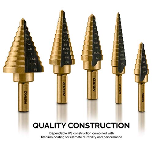 Klein Tools 53732Sen Punch Set, Knockout Punch Set Punch Down Tools & Neiko® 10197A Titanium Step Drill Bit Set, High Speed Steel | 5-Piece Set | Total 50 Sizes #TOP5