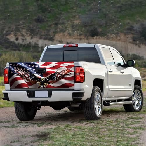Image of Turck Tailgate Wraps Decals - 66x23.6 in Tailgate Decals for Trucks, Egale Flag Tailgate Graphics for Trucks Pickup Personalized Decoration, American Flag Tailgate Decal