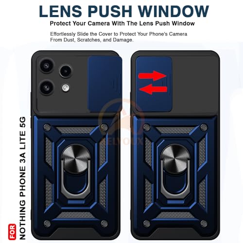 Image of Armor Bumper Back Cover Case for Nothing Phone 3A Lite 5G Rotating Camera Cover, Ring Holder & Kickstand | Heavy Duty & 360 Degree Protection Nothing Phone 3A Lite 5G Back Cover (Blue)