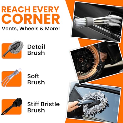 drivegleam 24 Pcs Car Cleaning Kit with Storage Bag, 12L Foldable Bucket, Detailing Brushes, Wash Mitts, Valeting Products- Interior Exterior Car Washing Kit Detailing Gift Set - Image 3