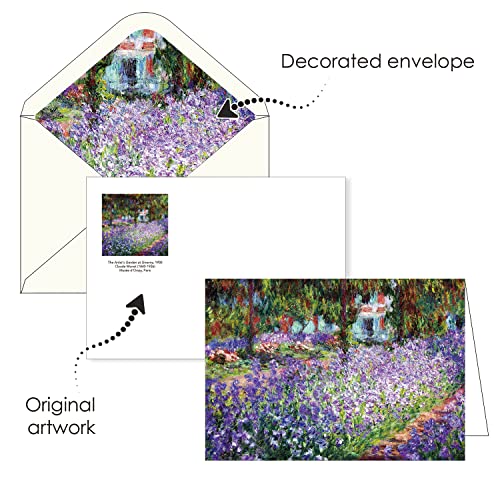 Image of RainCaper Fine Art Keepsake 5x7 Blank Stationery Claude Monet Greeting Note Cards With Decorative Envelopes, Gift Boxed Set of 16 | 300 GSM Cardstock (Monet Gardens)