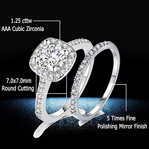 CEJUG 18K White Gold Plated Cubic Zirconia Two-in-One Halo Wedding Bands Engagement Promise Eternity Rings for Women Size 4-124