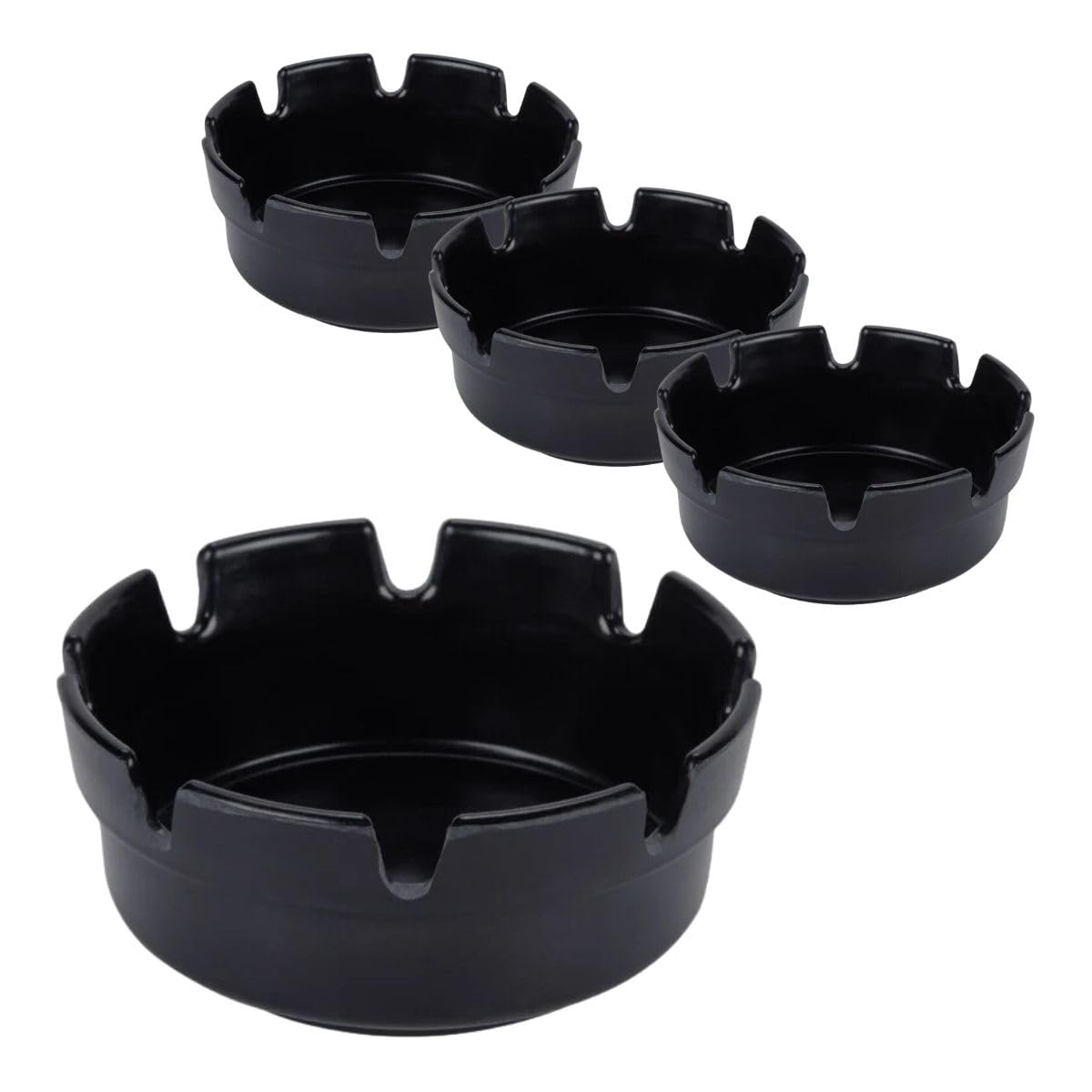 Black Plastic Ashtray Bakelite Plastic Notched Ashtray | 4 ¼” With 1 ¾” Well | 4 Pack of Black Ashtrays (4)