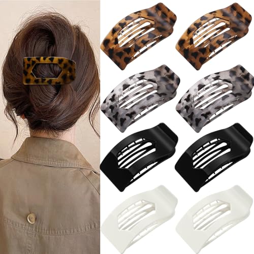 Image of 8 Pack Tortoiseshell Flat Hair Clips for Women - Large Neutral Glossy No-Slip Rectangle Claw Clips for Thick & Thin Hair, Strong Hold Square Hair Accessories, Chic Neutral Leopard Pattern