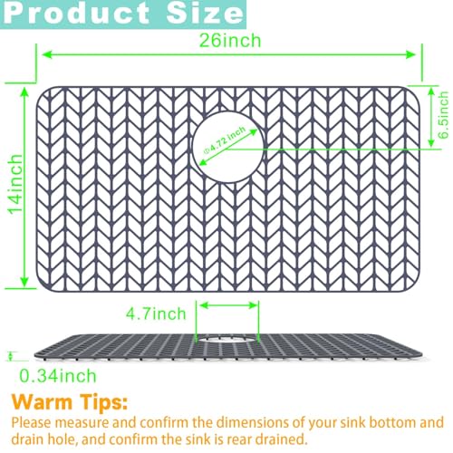 AWOKE Sink Protectors for Kitchen Sink, Kitchen Sink Protector Mat - 28.4"x15.2" Heat-Resistant Silicone Folding Non-Slip Mat for Stainless Steel Sink with Rear Drain (Grey)