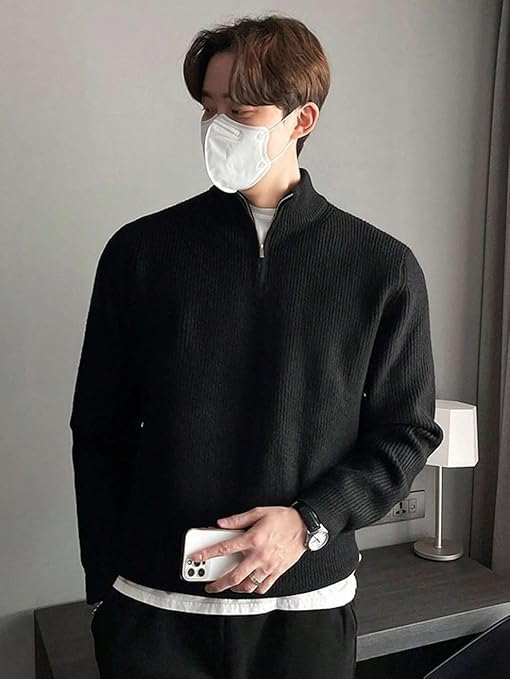 Image of ColorChakra High Neck Woollen Sweater for Mens Half Zip Wool Cardigan Plus Size M to 5XL
