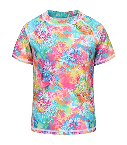 Girls Rash Guard Swimsuits Short Sleeve Swim Shirt for Kids Girls One Piece Bathing Suit Swimwear 7-16 Years