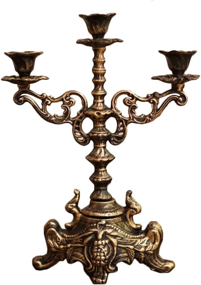 Candelabra 3 Arms Candelabra Cast Iron Candle Stand Decorative Candle Holders Antique Candlestick for Home Decor(23.5x10.5x33.5cm)