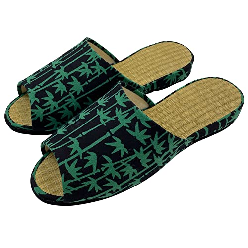 Edoten] Slippers, Indoor Woven Rush grass Room Shoes with Traditional Towel, Front-Opening