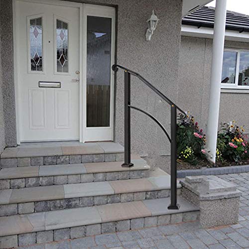 Handrails for Outdoor Steps, Black Handrail Arch,2 or 3 Steps Stair Handrail,Adjustable Outdoor Stair Railing with Installation Kit Hand Rails for Outdoor Steps