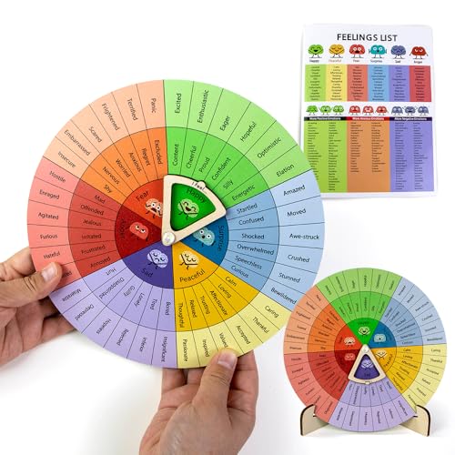 Feelings Wheel Therapy Office Desk Decor - Large Mental Health Emotions Chart with Spinning Pointer & Stand...