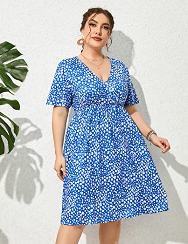 Image of ShopWonder Plus Size Dress Women's V Neck A-Line Knee Length Wrap Swing Dresses Plus Size A Line Party Mini Dress