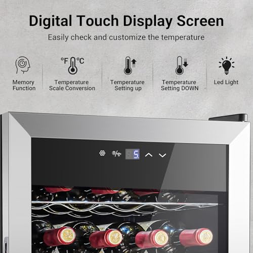 aaobosi 17 inch wine cooler 24 bottles wine fridge wine refrigerator small with led display light freestanding wine cellar with low noise compressor adjustable shelves