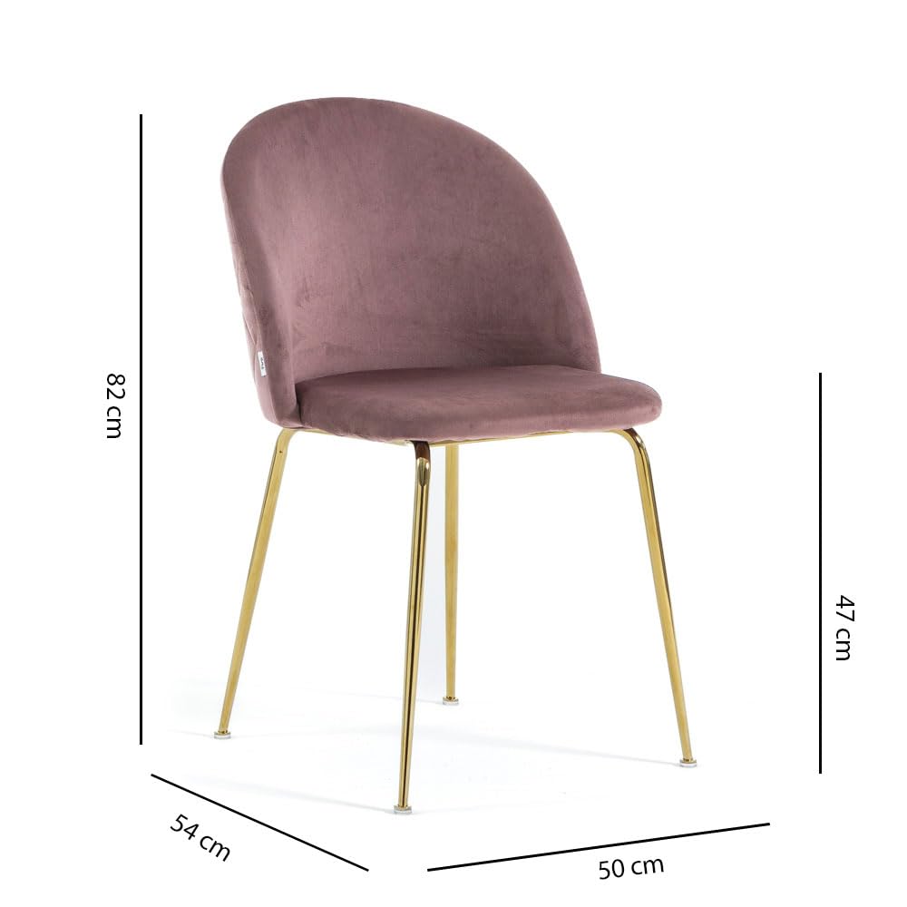 SIEDITI FUORI E DENTRO Set di 2 sedie poltroncine Sara imbottite in velluto o teddy per cucina o sala da pranzo con gambe in metallo (Velluto Rosa Blush, Gambe Oro)