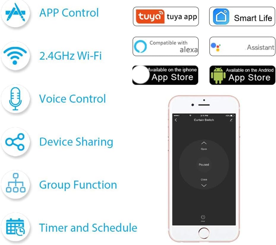 ZMIN Tuya Smart Life WiFi Curtain Switch Module - Roller Shutter Motor Voice Control App Smart Home 6 Pack