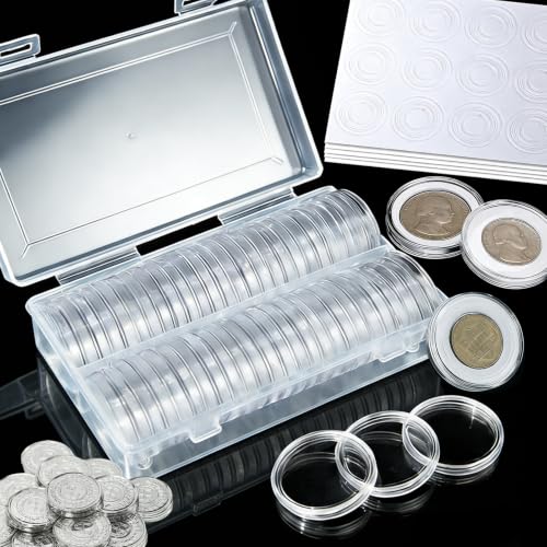 Rangements pour Pièces de Monnaie,50 Pièces Capsules de Monnaie,Etuis de Collection de Pièces de 40 mm,Rangement Pieces de Monnaie avec Joint de Protection...