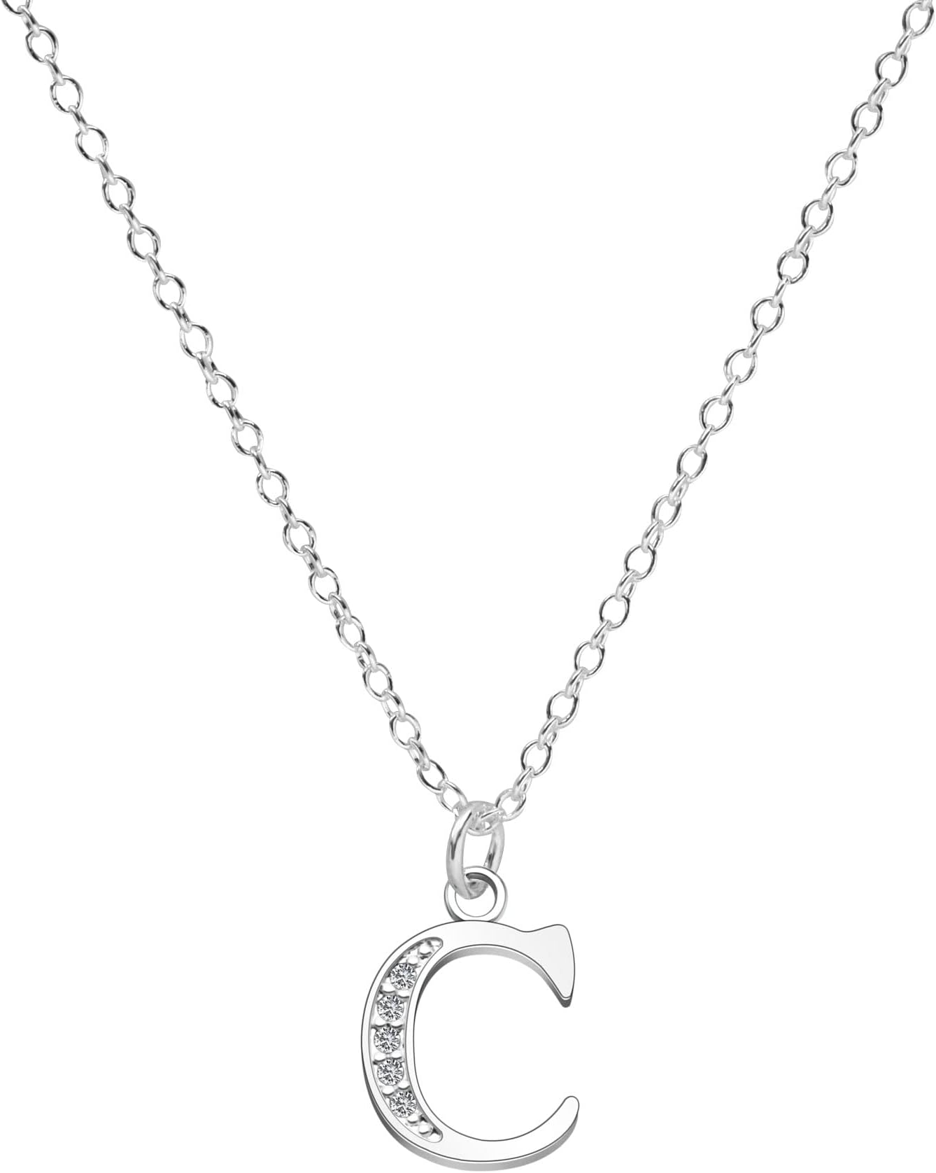 S925 Silver Initial Necklace Charm Choker, Dainty Cubic Zirconia Letter Dainty Necklaces Jewelry Birthday Gifts for Women Girls