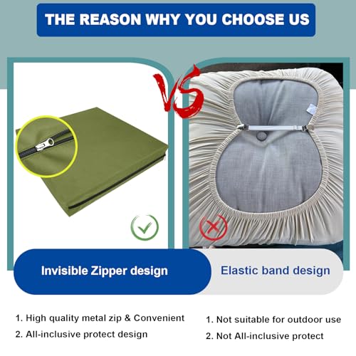 SYLC Outdoor Seat Cushion Covers with Zipped, Waterproof Rattan Furniture Cushion Covers, Sofa Upholstery Covers for Garden Patio Caravans Motorhome Bench (Grey-green,60×55×10cm) - Image 6