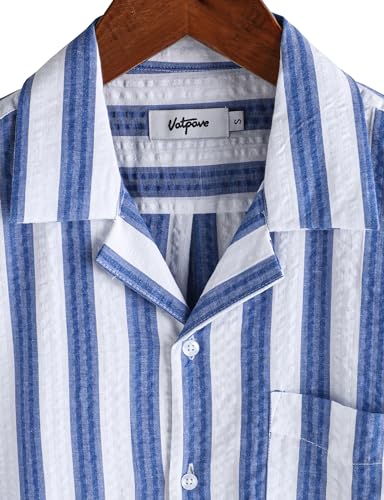Image of VATPAVE Mens Striped Summer Shirt Casual Button Down Short Sleeve Beach Shirts Cotton Shirts for Men