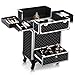 OUDMAY Makeup Case - Professional Rolling Cosmetic Travel Storage With Folding Trays and Drawer Crystal Black