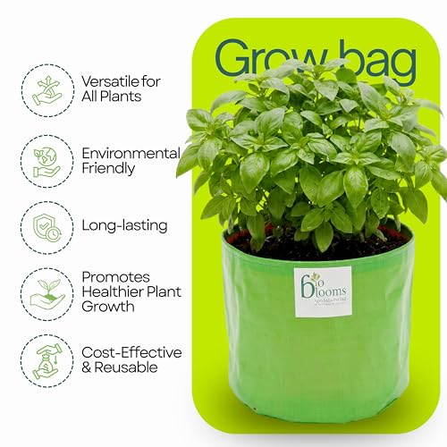 Image of Bio Blooms Round HDPE Plant Grow Bag for Terrace & Kitchen Gardening | Pack of 1 | 18x18 | 200 GSM Heavy Duty Outdoor Grow Bag | Durable Planter for Vegetables, Flowers & Plants | Green & Orange