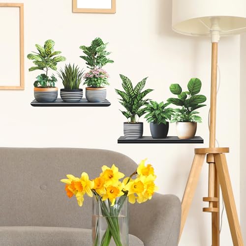 Image of Green Plant Wall Stickers, 3D Bonsai Tropical Betterfly Creative Vinyl Peel and Stick Removable Wall Art for Living Room Bedroom Home Office (Green Plant 7)