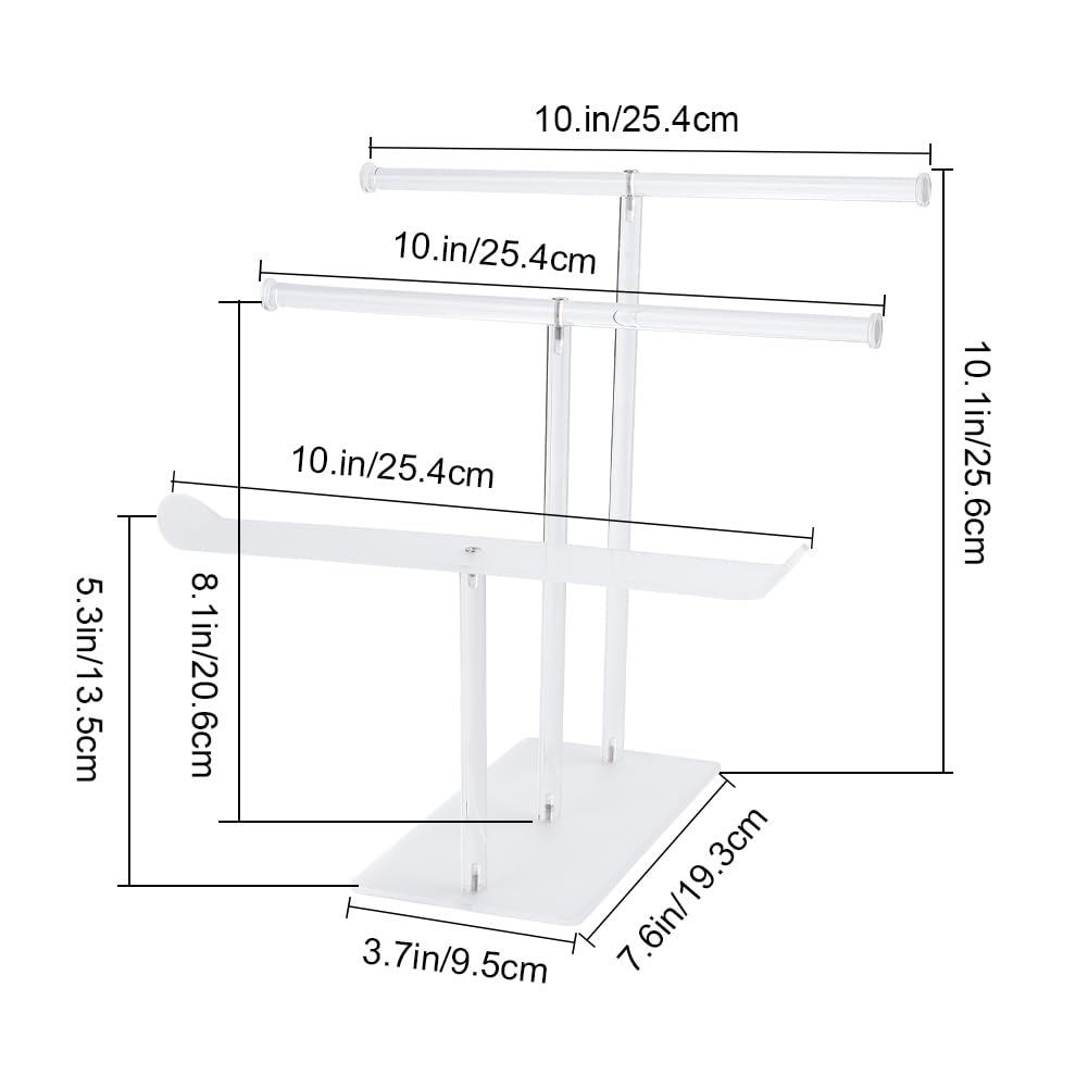 DELORIGIN 3-Tier Headband Holder Acrylic Hair Accessories Organizer T-bar Jewelry Display Rack Necklace Bracelet Hanging Organizer Stand for Hair Accessories Jewelry Bangles Storage - Image 2
