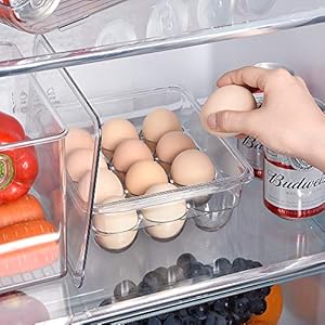 Ambergron Stackable Egg Holder Organizers for Refrigerator, Freezer, Kitchen Plastic 12 Eggs Storage Trays with Lids…