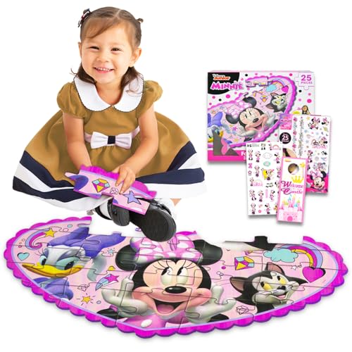 Minnie Mouse Floor Puzzle Set - Bundle with 25 Pc Minnie Foam Floor Puzzle for Kids with Minnie Stickers, Tattoos, More | Minnie Mouse Jigsaw Puzzles...