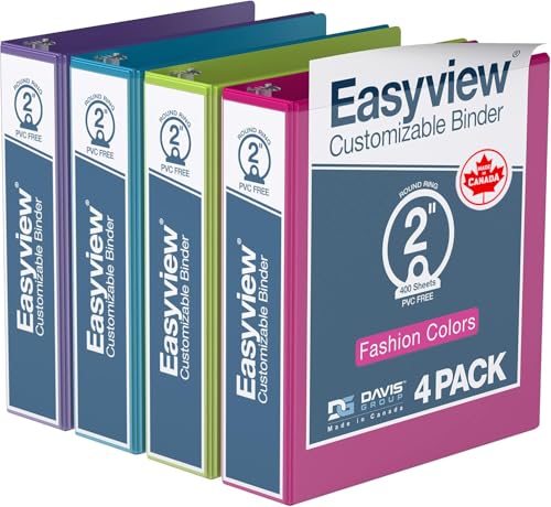 Image of Easyview 3-Ring Binder, 2 inch Round Rings, Fashion Colors, 4 Pack