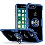 Designed for iPhone 7 Plus Case/iPhone 8 Plus Case, Carbon Fiber Design Clear Crystal Case with Finger Ring Holder Kickstand for iPhone 7 Plus/ 8 Plus, Blue