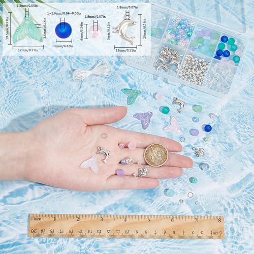 SUNNYCLUE 1 Box DIY 6 Sets Ocean Theme Bracelet Making Kit Glass Ocean Beads Fishtail Dolphin Charms Beach Sea Animal Charm Hawaii Summer Glass Beads for Jewelry Making Kits Women Adults Supplies - Image 3