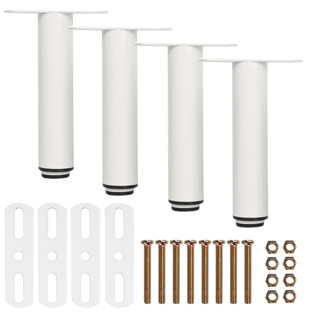 Pohoopo 4 Pack Height Center Support Legs for Bed Frame Adjustable 7.09-12.99 Inch Metal Furniture Feet Replacement for Bedstead Support Beams Extra Durable Steel Furniture Leg (White)