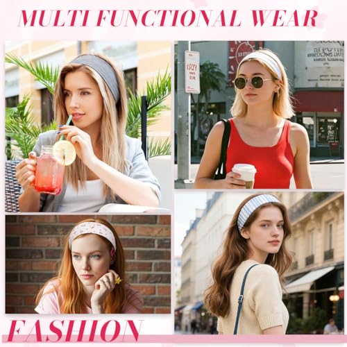 Image of MAYCREATE 8Pcs Patterned Headbands Hair Bands for Women Non-Slip Wide Bandanas for Women Soft Elastic Sport Hair Band Sets Athletic Hairbands for Workout Makeup & Daily Wear