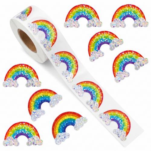 FZYJJJ 1.8in 500Pcs Rainbow Stickers Roll Holographic Rainbow Stickers