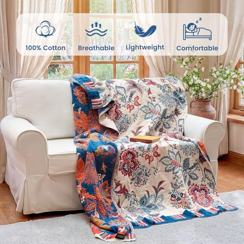 Image of MSGKV Boho Throw Blanket 90 inchx108 inch Fall Cotton Floral Blanket for King