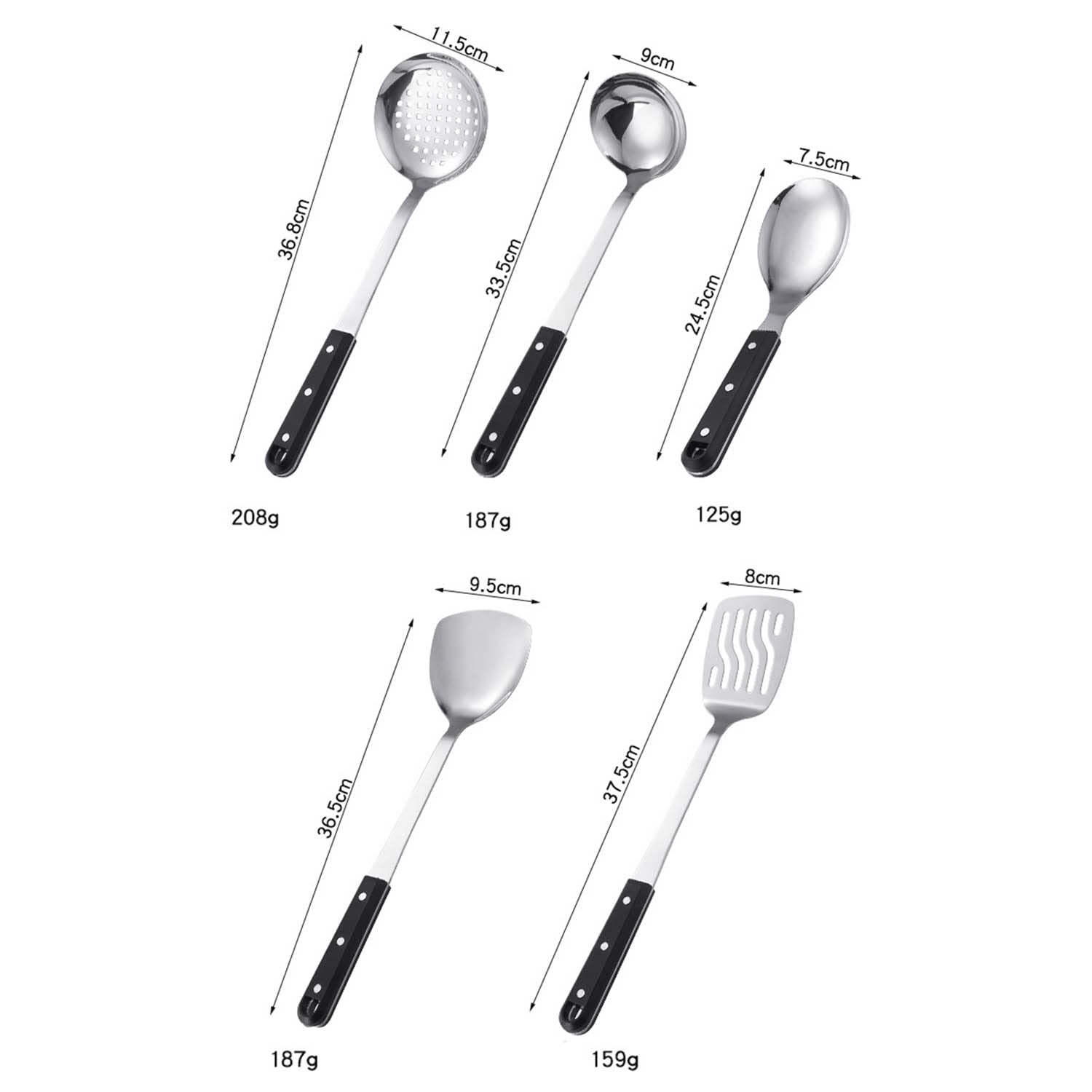 Set di Utensili da Cucina Acciaio Inossidabile Stoviglie Include Cucchiaio Scanalato Spatola Scanalata Spatola Grande Cucchiaio Mestolo, Confezione da 5