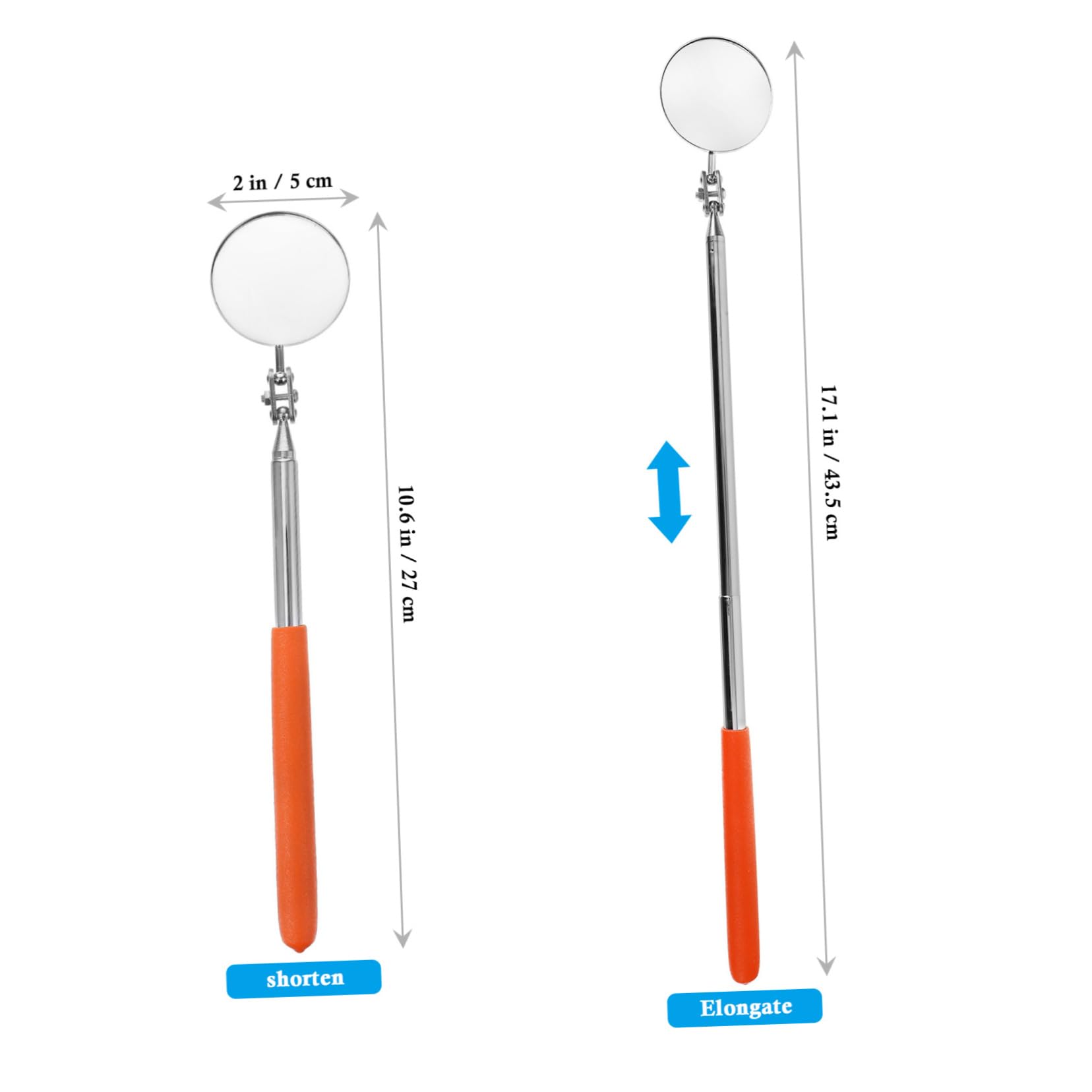 FUNOMOCYA 1 PC Telescopic Inspection Mirror Auto Round Mirror Vehicle Checking Mirror Telescoping Mirror Vehicle Inspection Mirror with Light Car Inspection Mirror Cars Rubber Sleeve Orange