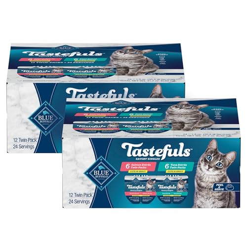 Blue Buffalo Tastefuls Savory Singles Natural Wet Cat Food Variety Pack Salmon & Tuna Cuts in Gravy 2.6-oz. Twin-Pack Trays (24 Count 12 of Each)