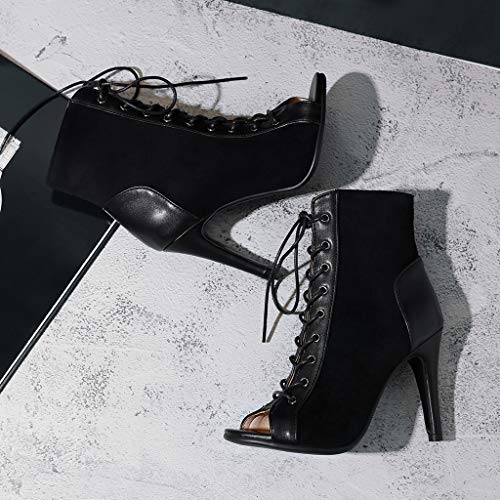 Mioke Women'S Peep Toe Dance Stilettos High Heels Sandals Fashion Sexy Lace Up Ladies Dress Pumps Ankle Booties Black 8 M Us thumb #7