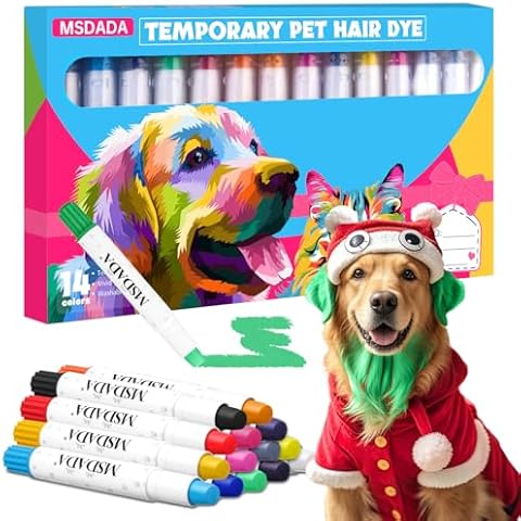 14 Color Washable Dog Hair Dye Paint Temporary Pet Fur Markers Dog Safe Hair Color Crayons for Small to Large Boy & Girl Puppy Stuff Accessories, Funny Birthday Christmas Gifts to Dog & Cat Lovers Cover