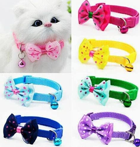 Image of KsPups Cat Collars I Color Full I with Bell and Bow I Small Dogs I Soft Adjustable I Collar Safe Solid and Protection I for Cats and Puppies Cute with Bow Design I Color May Vary Pack OF-1 I (CAT BOW TIE)