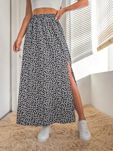 Verdusa Women's Boho Floral Thigh Slit Maxi Skirt High Rise Flowy Skirts4