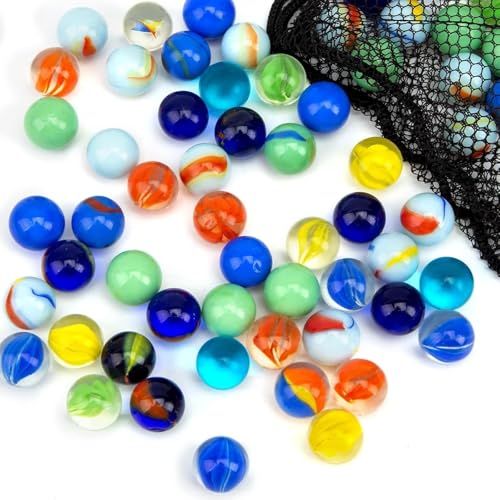 HAKACC 160 biglie di vetro, 16 mm, biglie colorate con motivi unici, perfette per giochi per bambini, decorazioni e progetti fai da te, colori misti