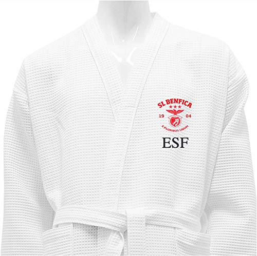 BGEUROPE SL Benfica Albornoz DE BAÑO Waffle Blanco Personalizado - SLBENFICA (Size XL, Logo + Monograma (Delante))